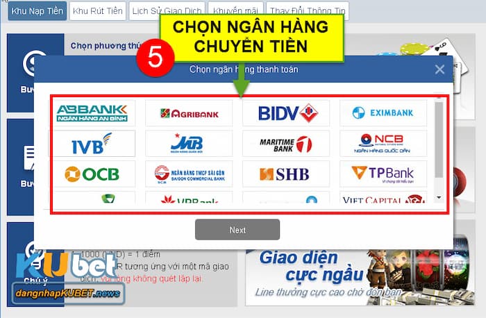 Kubet hỗ trợ nạp tiền ngân hàng nào 