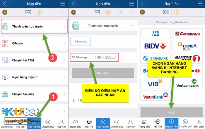 Kubet hỗ trợ nạp tiền ngân hàng nào 