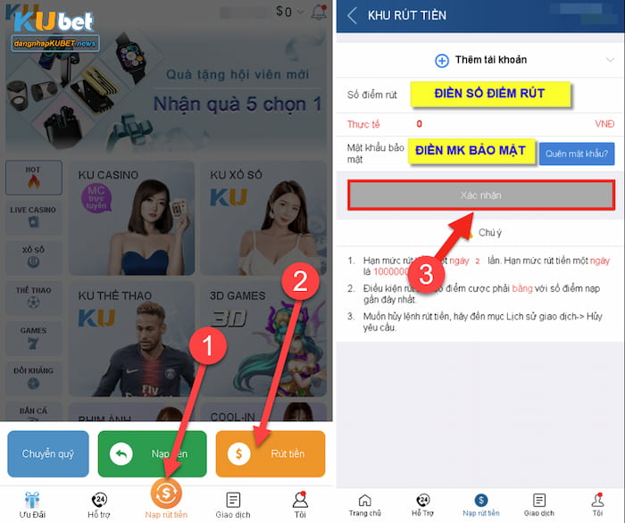 Rút tiền kubet