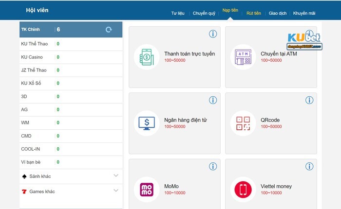Nạp tiền vào tài khoản cá cược Vn Kubet như thế nào?